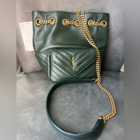 Saint Laurent Mini Joy Matelassé Leather Bucket Bag in 
Light Musk Green 1950$ - Picture 6 of 17